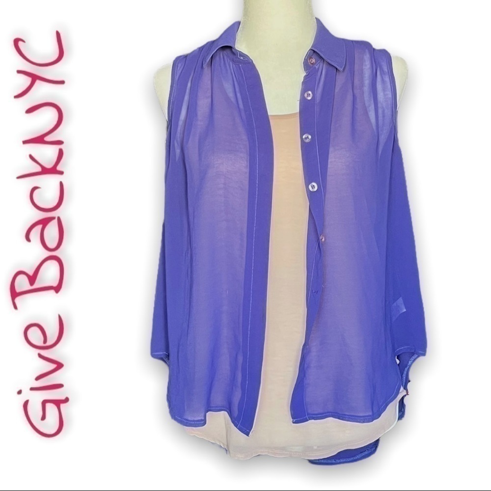 Lush Sheer Blouse with Tank Top Blue Tan Size S